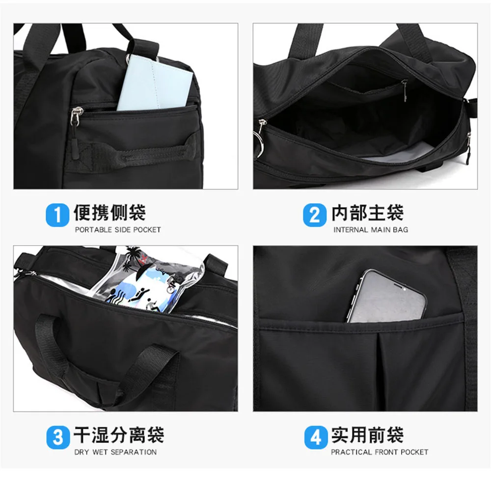 Leisure One Shoulder Training Bags Nylon Dry Wet Separation Fitness Bag Sports Bag Women Hand Held Cross Body Travel Luggage Bag