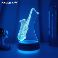 acrylic 3d illusion baby night light musical instrument led touch sensor color changing nightlight for room decor lamp saxophone