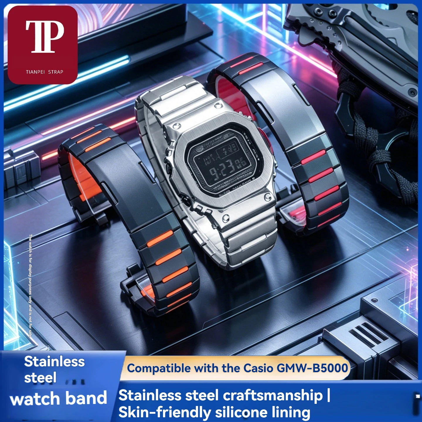 Фото Модифицированный ремешок из нержавеющей стали GMW-B5000 для Casio G-SHOCK GMW-B5000 GM-B2100, комплект для модификации часов, металлическая цепочка для часов B5000 №1