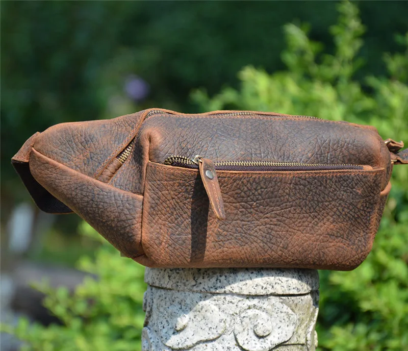 Vintage fashion crazy horse cowhide men's chest package outside casual designer organizer genuine leather teens crossbody bag