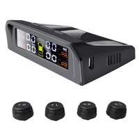 tpms car tire pressure alarm monitor system real time display attached to glass wireless solar power with 4 sensors