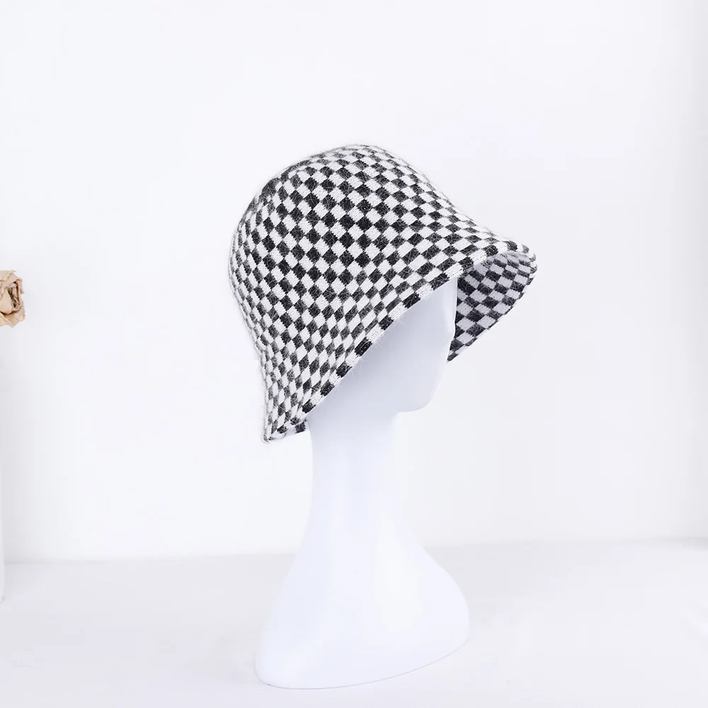 Женская панама из кроличьего меха винтажная Складная шапка в клетку Осень-зима