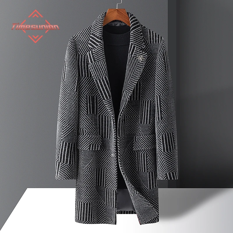 

Осенне-зимнее пальто для мужчин 2023 Новый стиль средней длины шерстяное пальто мужские деловые повседневные куртки в полоску