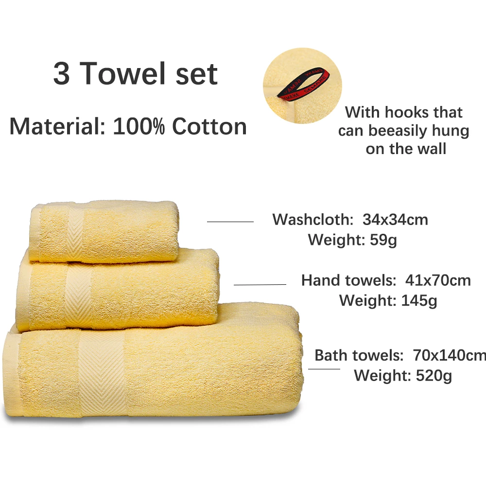 semaxe soft towels set 100cottonbath towel hand towelwashclothhighly absorbent hotel quality for bathroom yellowsell free global shipping