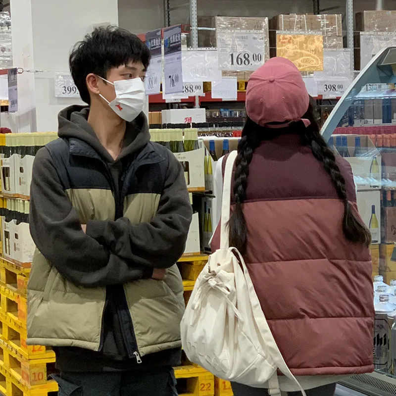 

Autumn and winter couple models vest cardigan hooded loose large size vest women winter outerwear down cotton vest