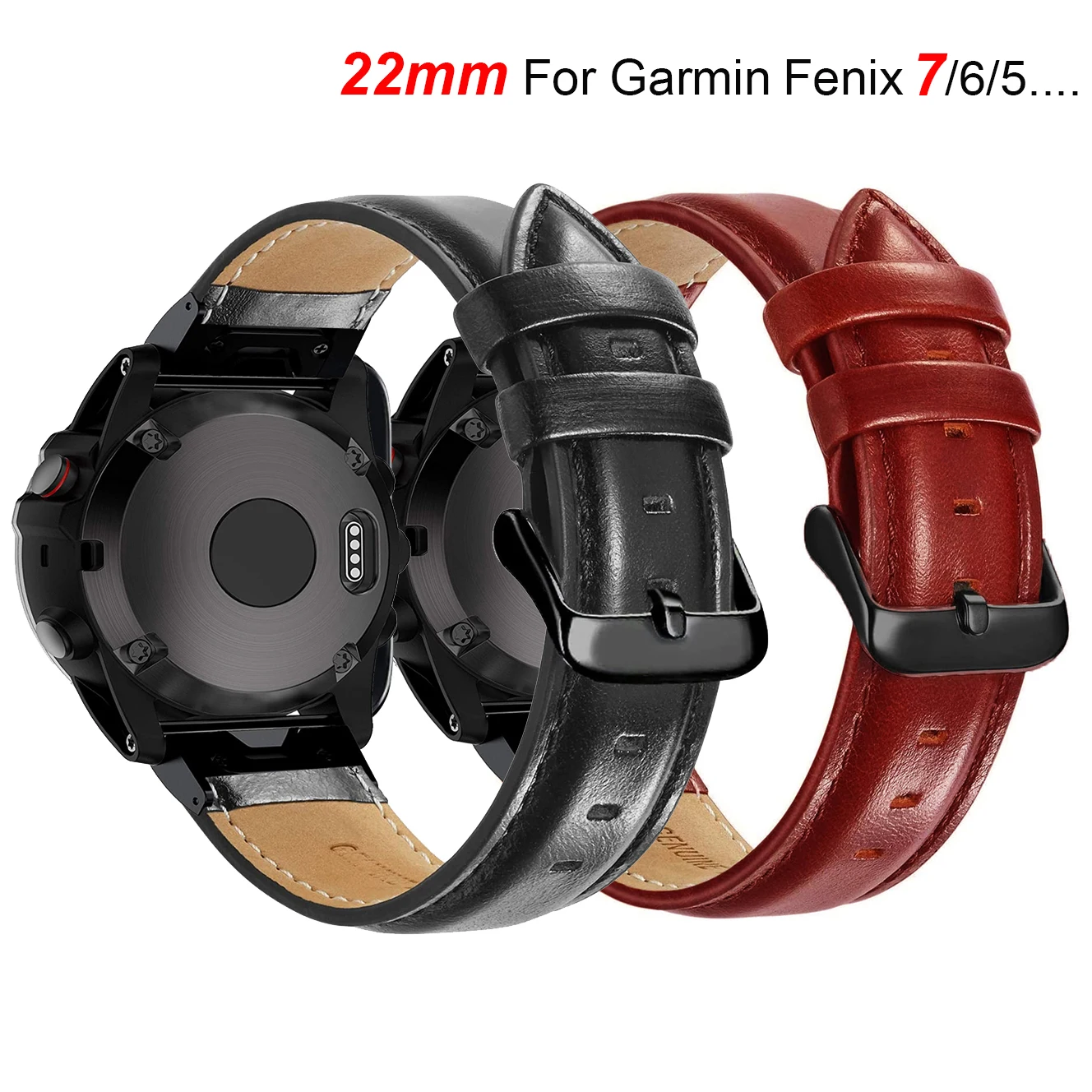 

Essidi 22mm Geniue Leather Bracelet Band For Garmin Fenix 7 6 5 Plus Pro Approach S62 60 Watch Strap Loop For Forerunner 935 945