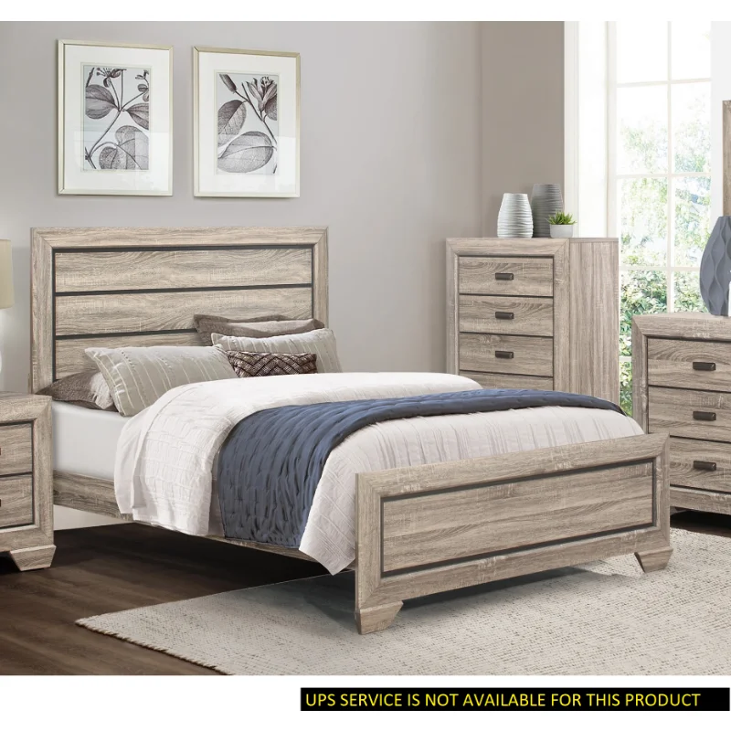 

[Flash Deal]Natural Finish Contemporary Design 1pc Queen Size Bed Dark Under-Paneling Wooden Bedroom Furniture[US Stock]