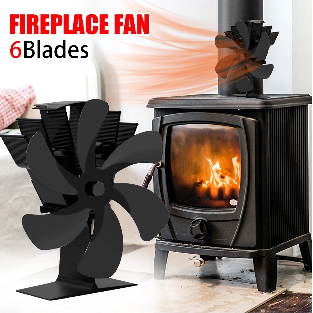 6 Blades Stove Fan Heat Powered Fireplace Fan Log Wood Burner Eco-fan Quiet Home Winter Warm Heater Efficient Heat Distribution