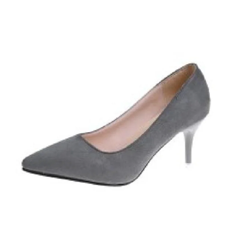 

Women Solid Pumps Grey Black Width Fitting Shoes Stilettos Zapatos Mujer 32-48 23cm Sexy New Arrivals Flock Kitten Heels Tacons