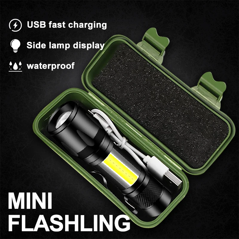 

Mini Zoom Led Flashlight USB Rechargeable Built In Battery Torch Lamp Camping Penlight Waterproof Light Camping Emergency Light