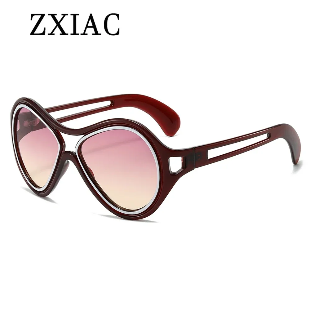 ZXIAC Retro Trendy Cat Eye Sunglasses Women Funny Party Lens Prom Sun Glasses Men Hollow Temples Large Frame Shades UV400