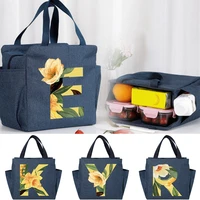 portable lunch bag thermal insulated lunch box tote cooler bag bento pouch floral letter print container school food storage bag