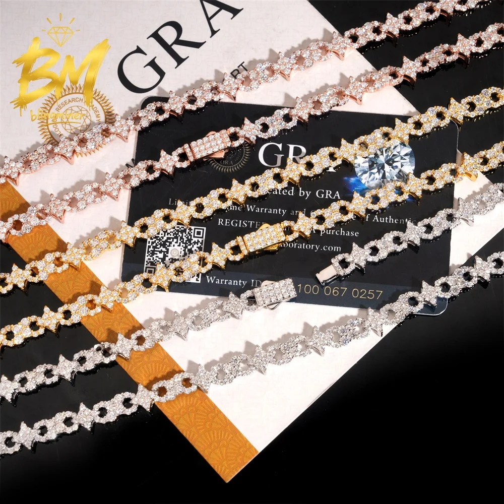 Фото Цепочка Blingminer Star Infinity Links VVS Moissanite Stars Cuban Link Chain Iced Out для мужчин, серебро S925, проходит проверку на подлинность бриллиантов №5