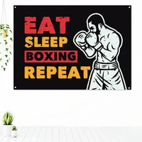 eat sleep boxing repeat exercise inspirational tapestry hanging painting home decor fitness sport workout poster gym banner flag
