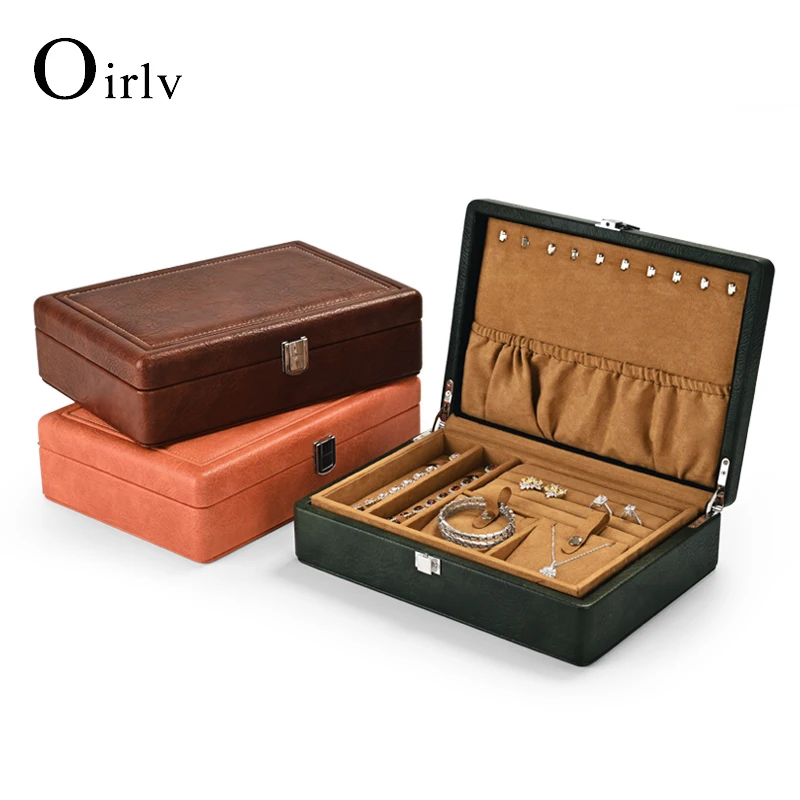 Oirlv 2 Layers PU Leather Jewelry Organizer Case for Ring Necklace Bangle Earrings Removable Multi-function Storage Box