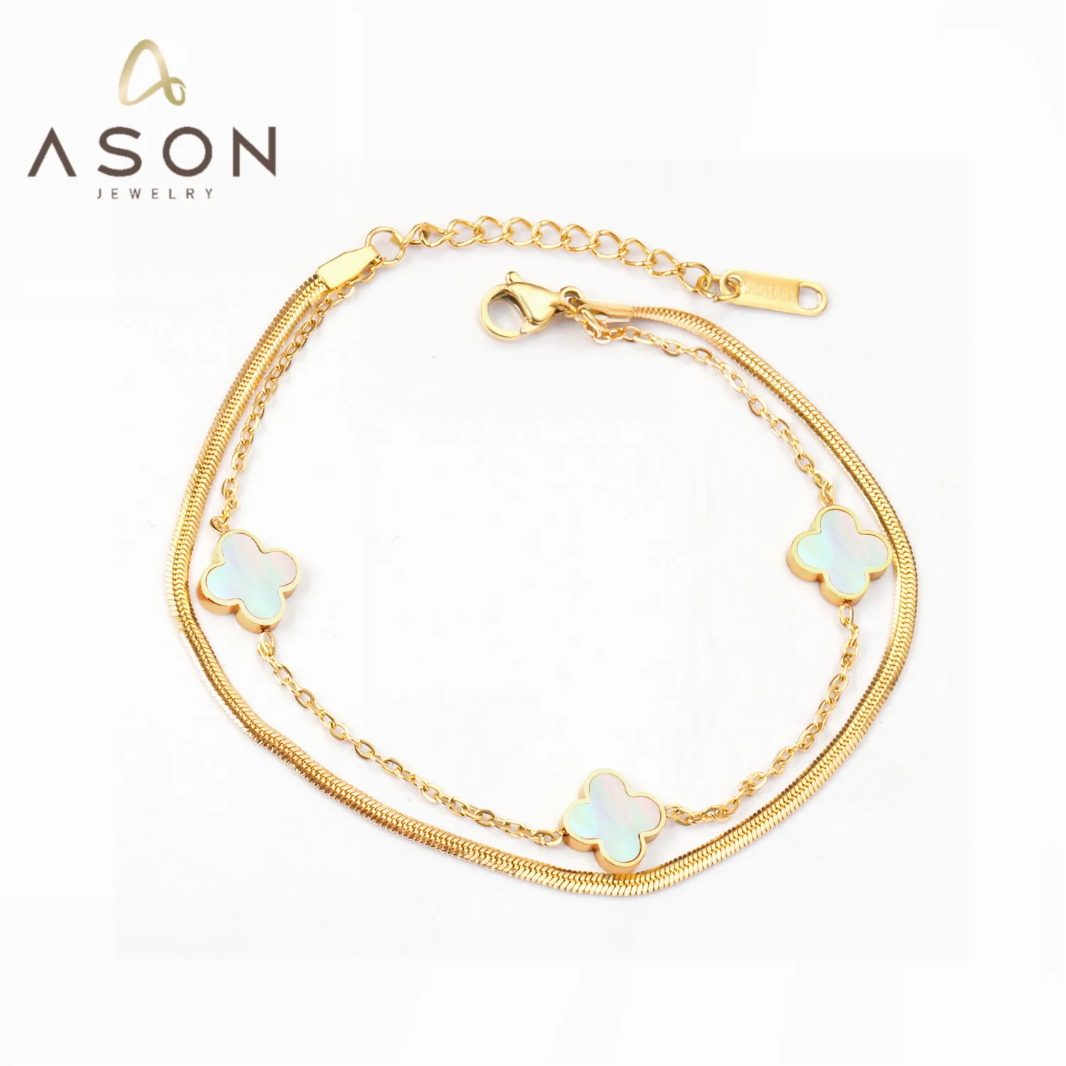 

ASONSTEEL Elegant Gold/Silver Color Flower Pendant with Shell Snake Chain Bracelet and 3cm Extender for Fat Wrist Women Jewelry