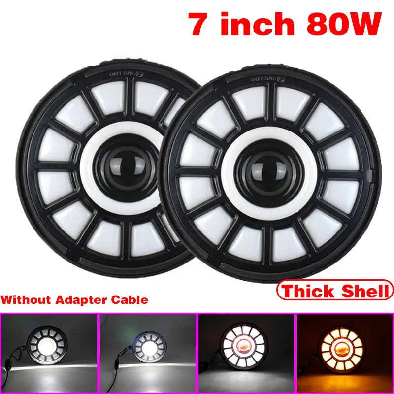 

12-80V Car Headlight 80W Led Lamp H4 7 Inch Lights Angel Eyes Motorcycle Headlight For Lada Niva 4X4 Uaz Hunter Car Accessories