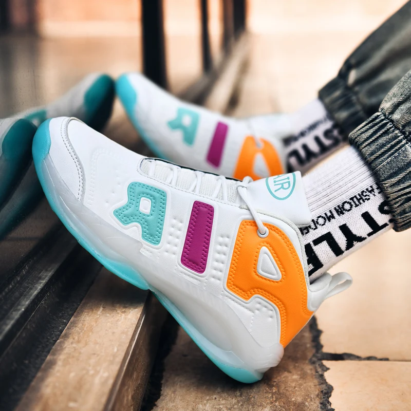 Summer high-top basketball shoes wear-resistant non-slip basketball sneakers high-elastic contrast color lace-up basket sneakers