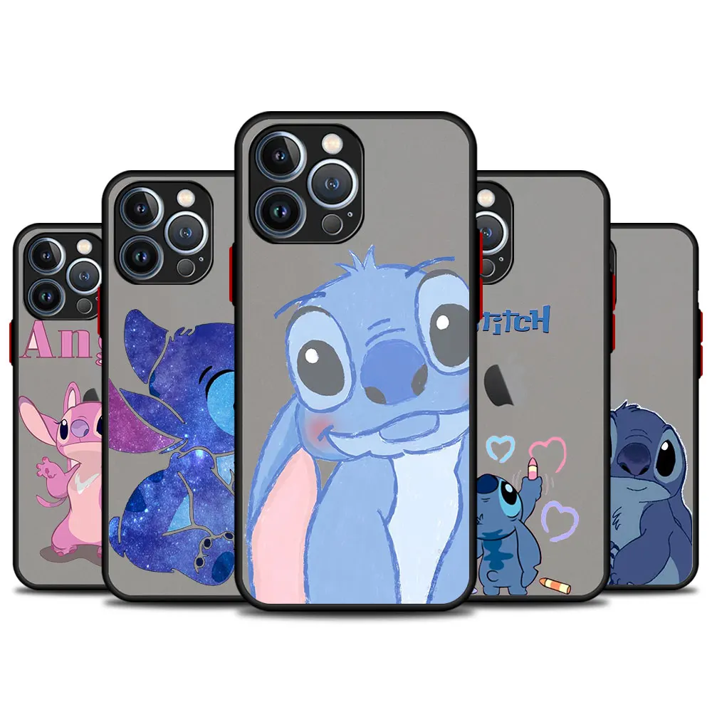 

Matte Phone Case For Apple iPhone XS 8 12 Pro Max X 13 11 XR 14 7 Plus 6 Mini 5S Protective Cartoon Stitch Angel Mickey Minnie