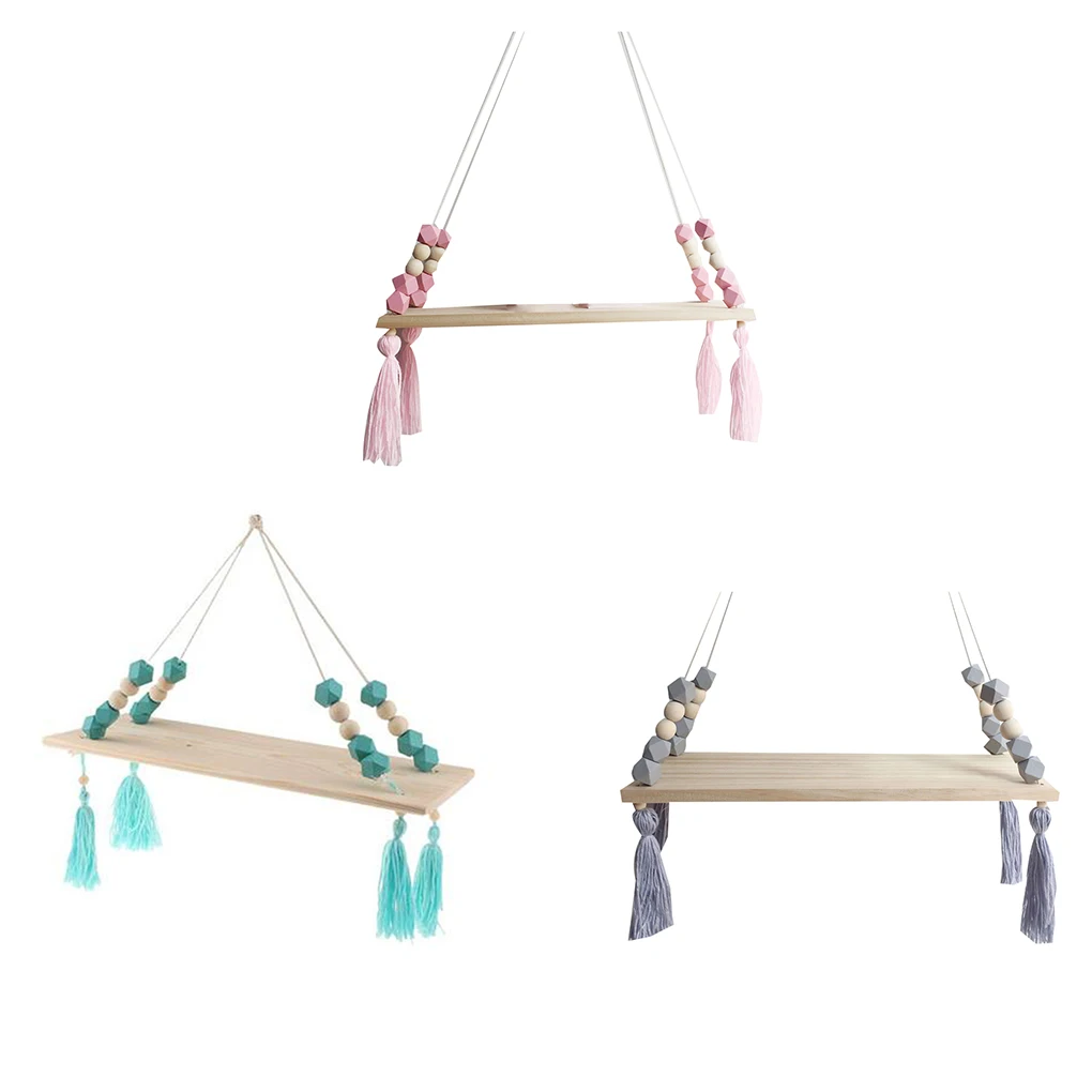 Цветные бусины в скандинавском стиле деревянная настенная полка с кисточками