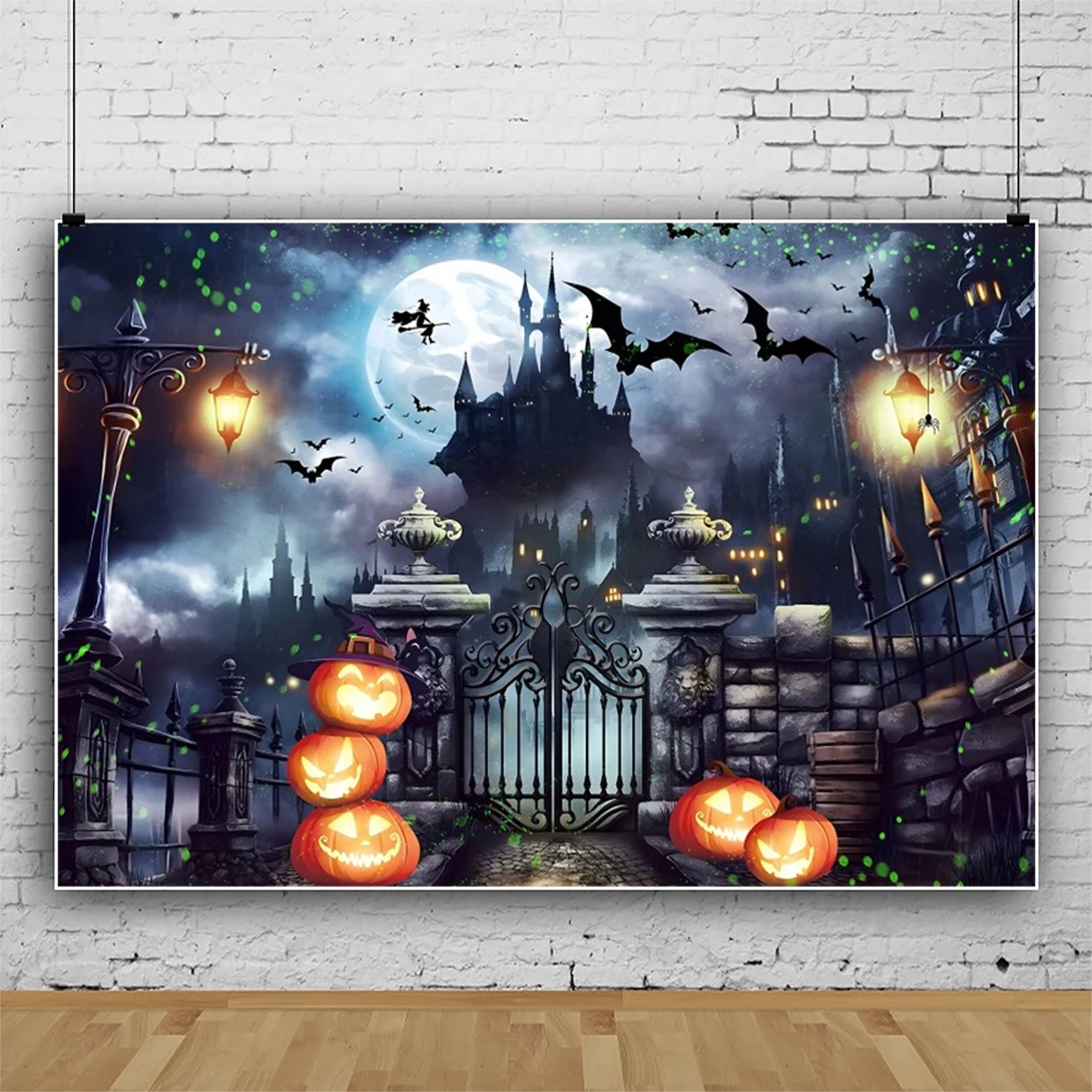 

Halloween Backdrop Grunge Castle Bat Pumpkin Baby Portrait Photography Background For Party Decor Photocall Photo Studio Props