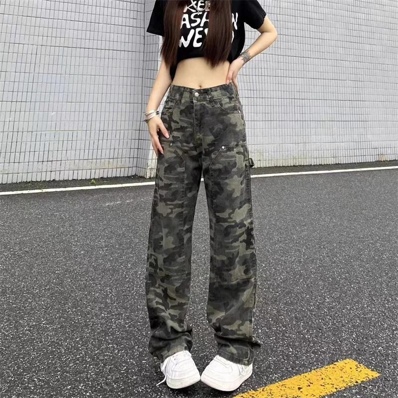 Women's Camouflage Jeans Full-Length Pants High Waist Lady Women Denim Loose Elasticity Stretch Sexy Fashion Pant Plus Size