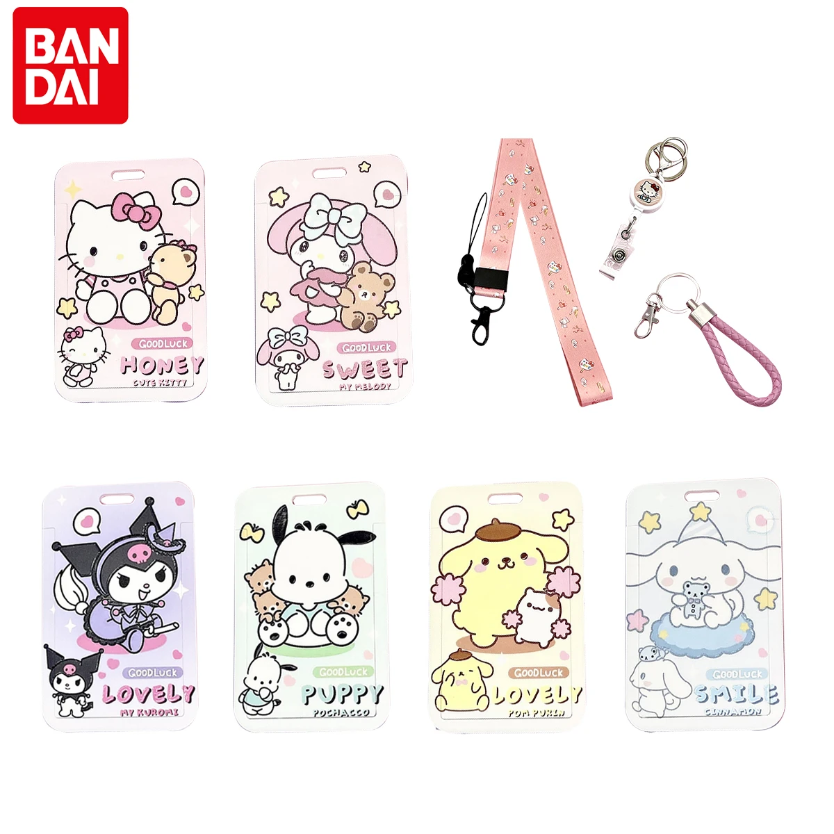 

Kawaii Hello Kitty Cinnamoroll Pochacco Card Holders Anime Student Bus Meal Card Sleeve Work ID Card Case With Lanyard For Girls