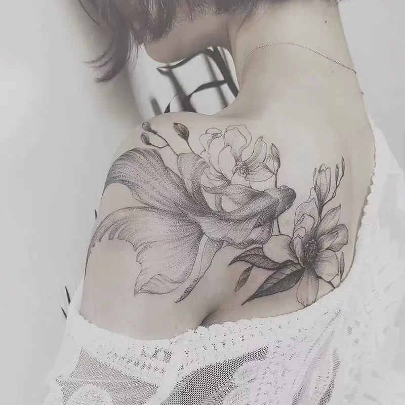 

2Pcs Herbal Juice Lotus Flower Tattoo for Women Sexy Koi Fish Temporary Tattoos Clavicle Cute Fake Tattoo Stickers Art Tatuaje