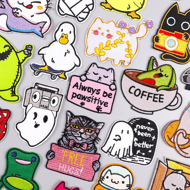 Аппликация с милым котом вышитые нашивки для одежды наклейки Мультяшные