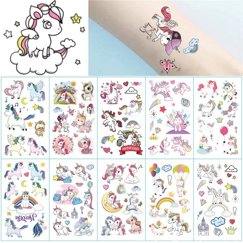 

10pcs Cute Color Unicorn Tattoo Set Face Temporary Tattoo Child Tattoo Sticker Body Tatoo for Kids Safe Tattoo Children Tattoos