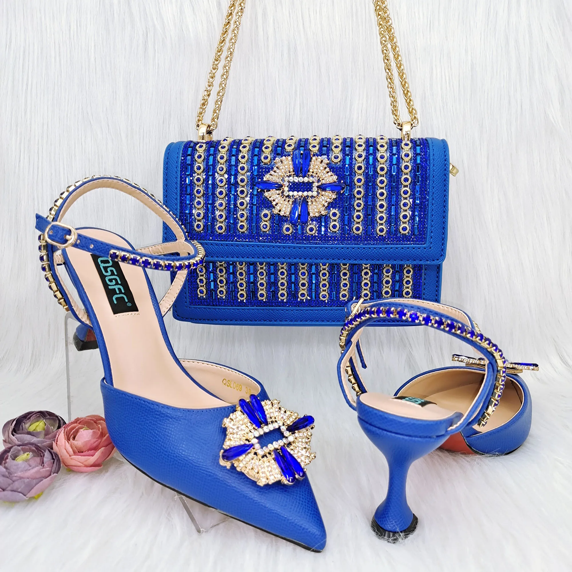 

doershow hot selling blue Shoes and Bags To Match Set Italy Party Pumps Italian Matching Shoe and Bag Set for Party! SGG1-22