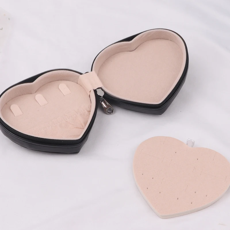 Black Leather Jewelry Box Travel Jewelry Display Case Portable Locket With Zipper Necklace Ring Box