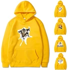 Толстовки с капюшоном для мужчин и женщин, желтый пуловер с японским принтом кота, модные парные кофты с длинным рукавом, уличная одежда, осень 2022