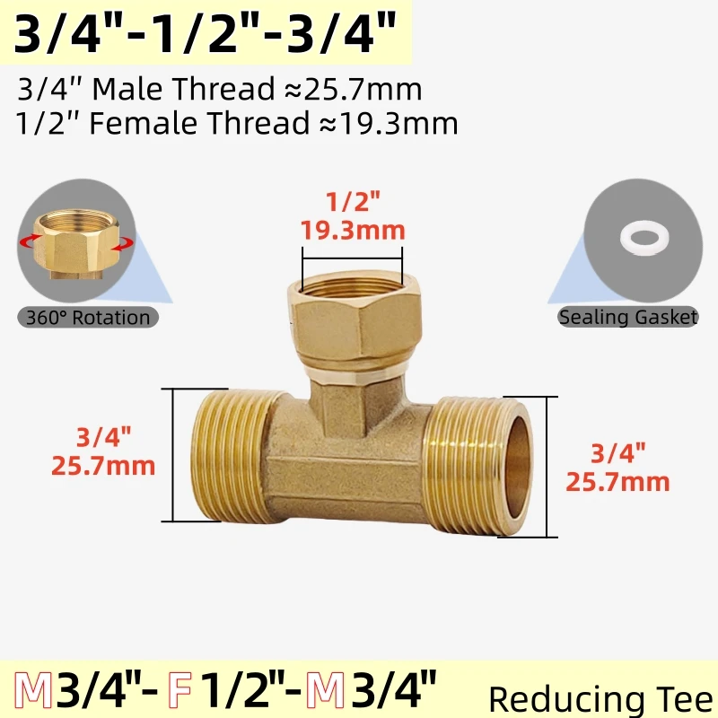 

Переходник для тройника латунный 1/2 дюйма 3/4 дюйма