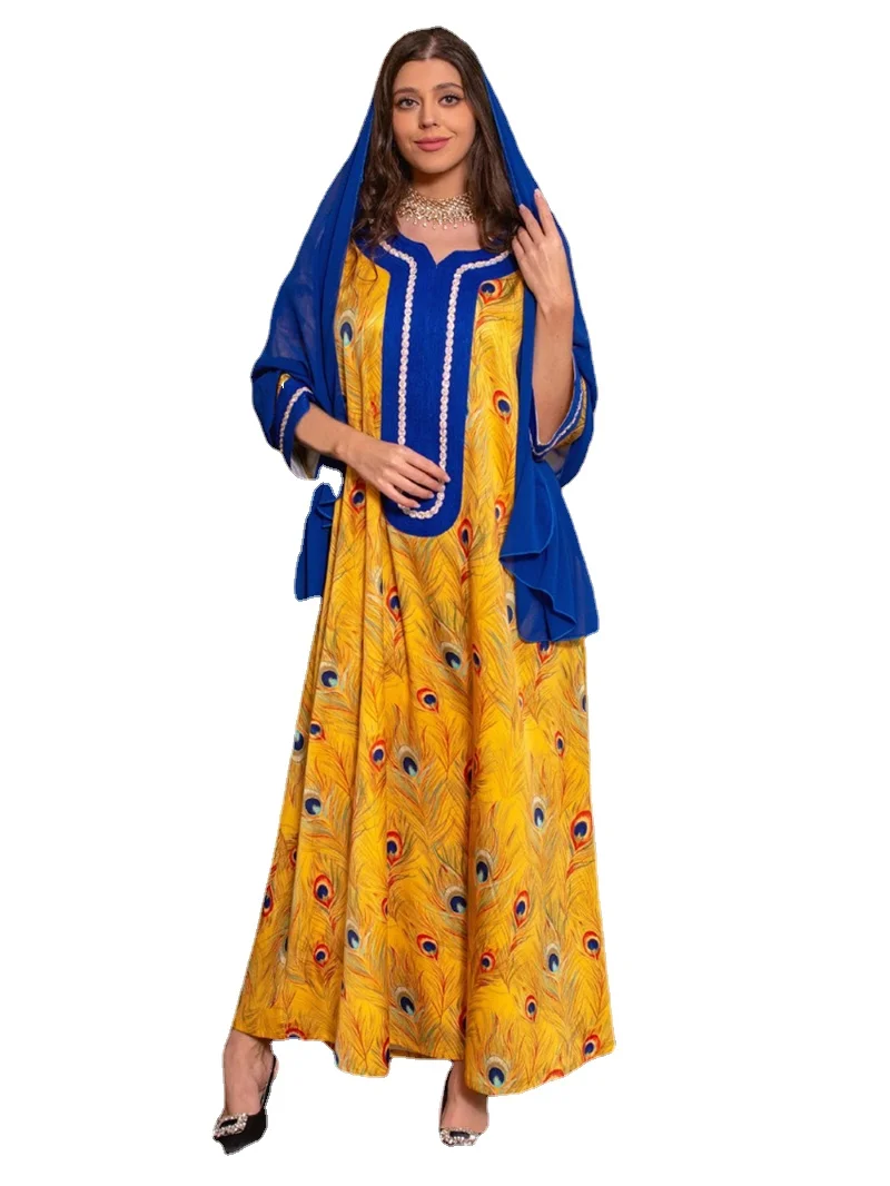 

Muslim Fashion Hijab Dress Ramadan Abayas For Women Dubai Turkey Moroccan Caftan Islamic Clothing Flowers Print Boho Boubou