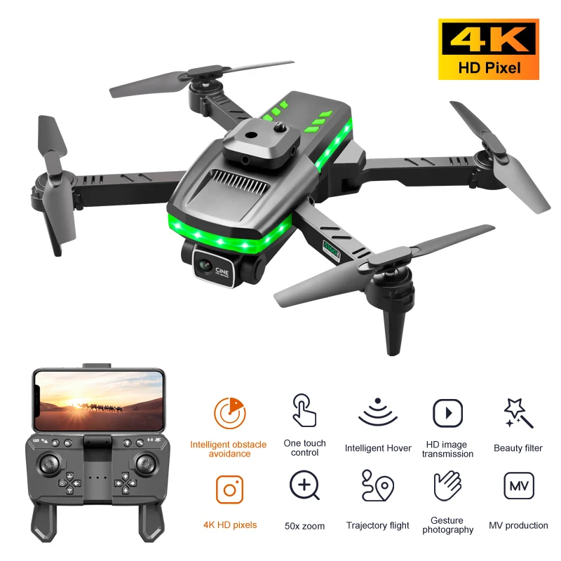 

Folding LED FPV Drone 4K HD Dual Camera Aerial Fixed-Height Photography 360 ° Obstacle Avoidance UAV Four-axis Vehicle