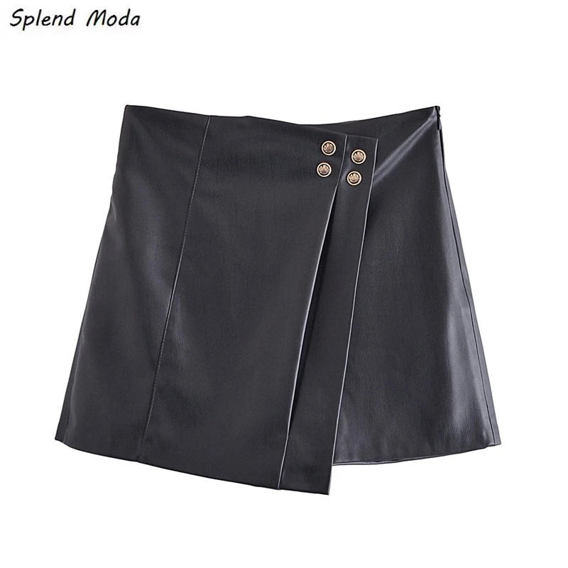 

Splend Moda Spring Autumn New Fashion Vintage Casual Faux Leather Skirts High Waist Irregular Sexy A-Line Culottes Women Zipper