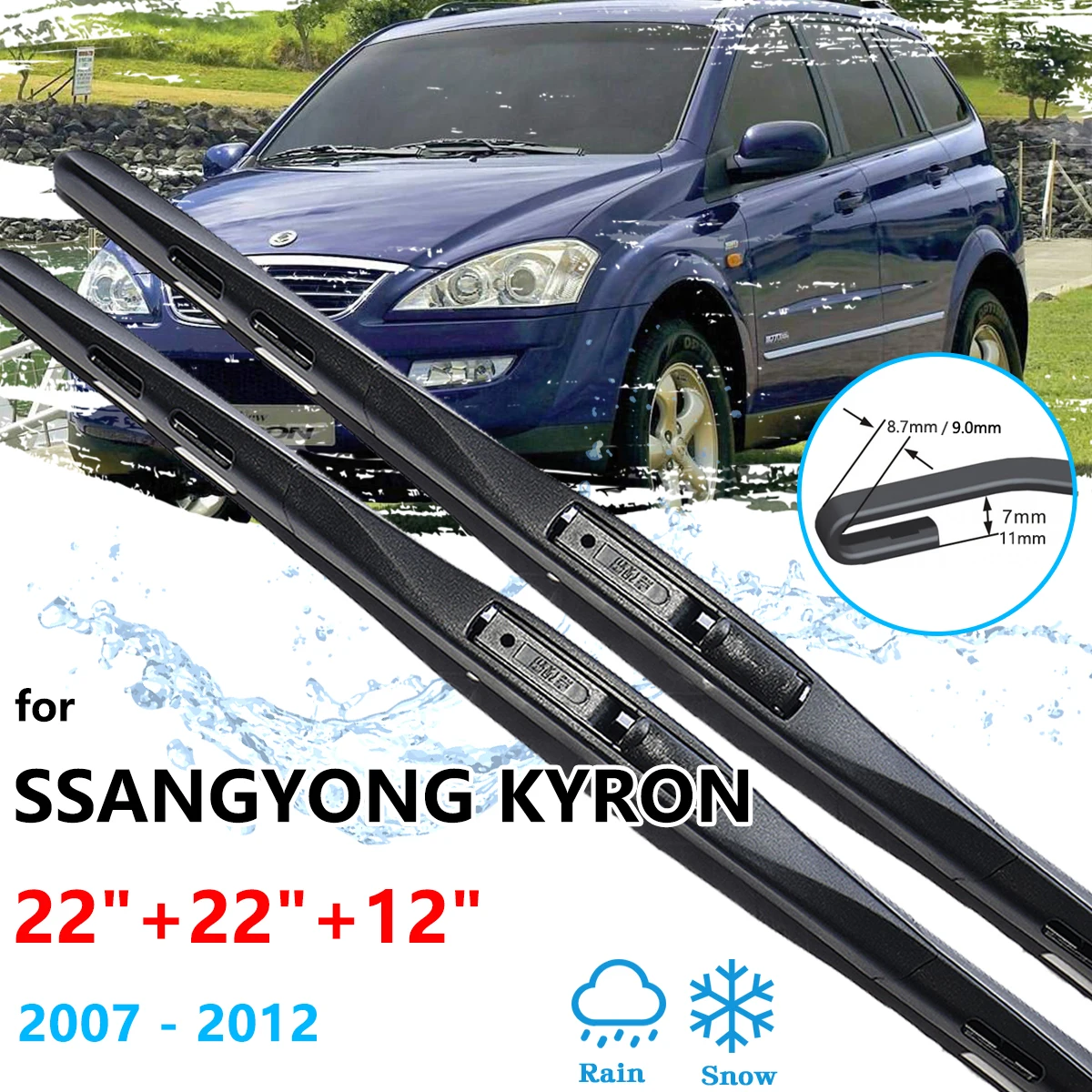 

For Ssangyong Kyron Facelift 2007~2012 Front Rear Wiper Blades Set Brushes Window Windscreen Windshield Wash U J Hook Accessorie