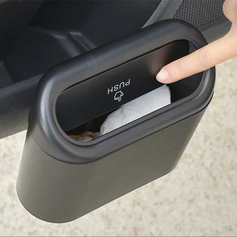 Car Trash Bin Hanging Vehicle Garbage Dust Case Storage Box Black Abs Square Pressing Type Can Auto Interior Accessories - купить по