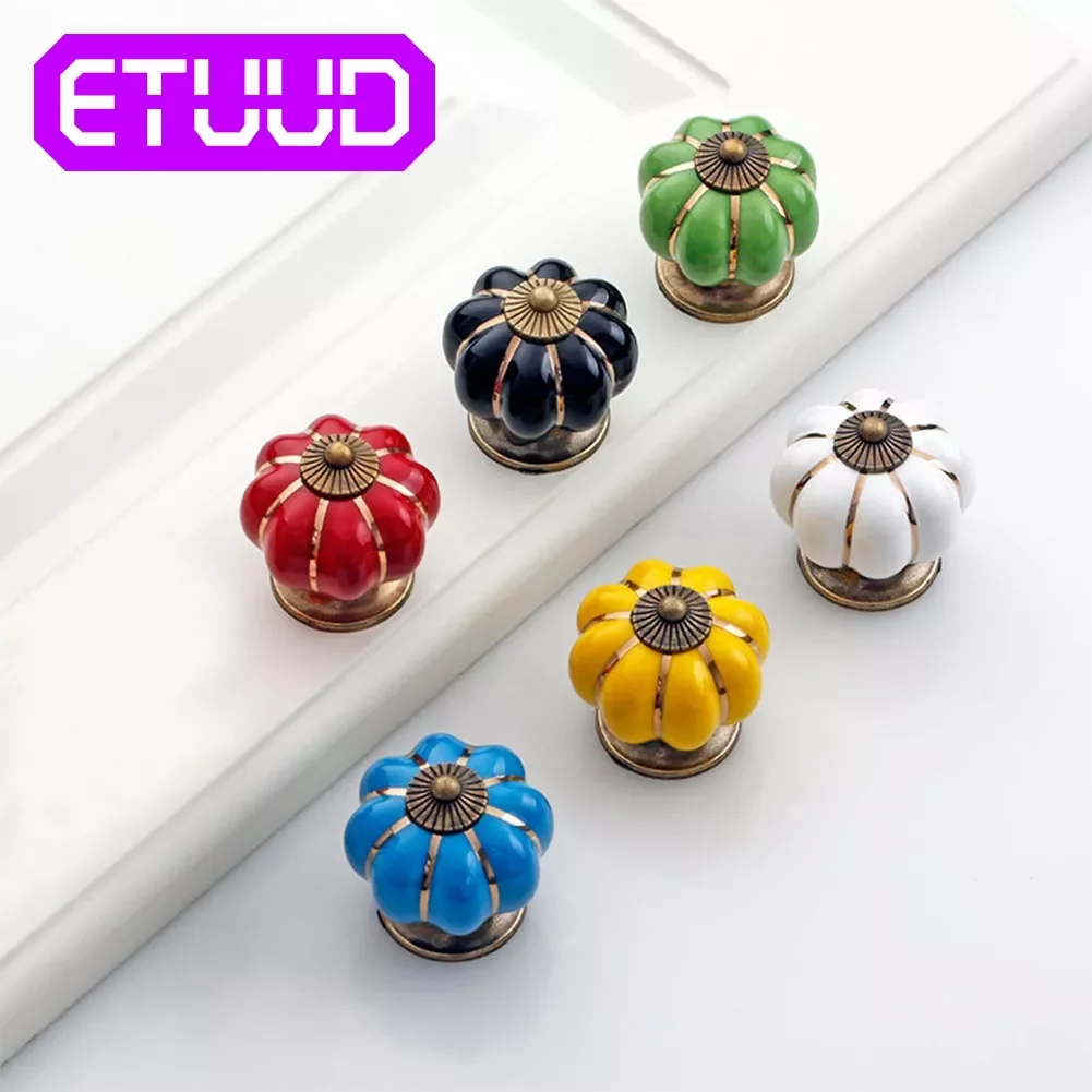 

NEW Furniture Handles Vintage Ceramic Pull Knobs and Handles Pumpkin for Door Cabinet Drawer Wardrobe Knob Cupboard Home Decor
