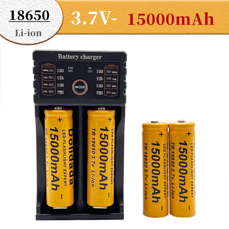 100% Оригинальный новый аккумулятор 18650 литий-ионной батареи 3.7V емкостью 15000mAh для фонаря с возможностью зарядки + зарядное устройство 201 3.7V 15000mAh on.