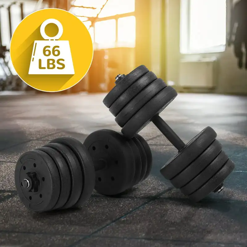 

66lbs Adjustable Dumbbell Set Barbell with Anti-Slip Handle, Black