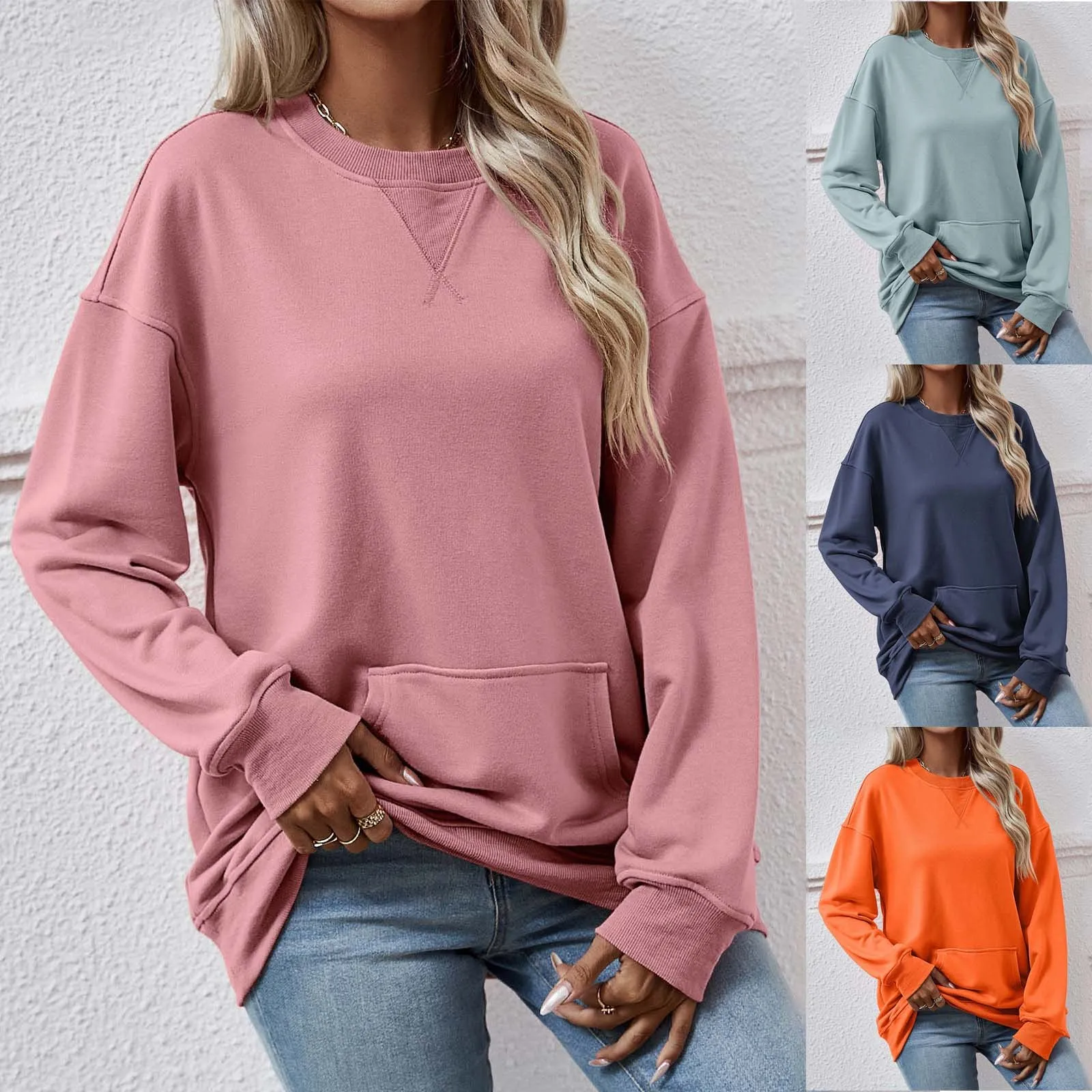 

Athletic Sweatshirt Women Women's Hoodless Pullover Hatless Solid Sweatershirt Sports Casual Top Multi Loose Fitting Hoodie