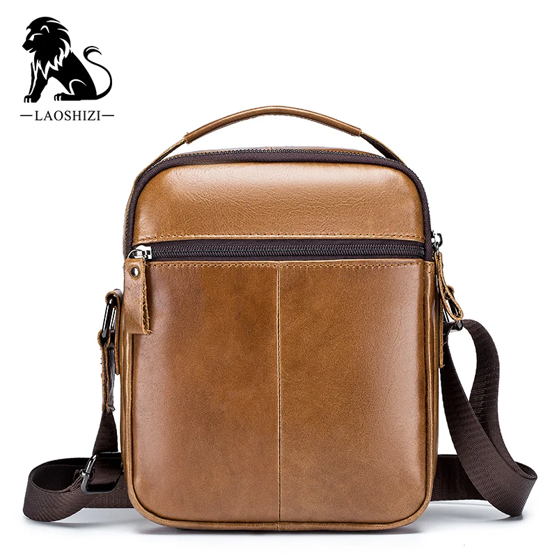 Bolso bandolera de piel auténtica para hombre, bandolera pequeña Vintage de cuero de vaca, informal