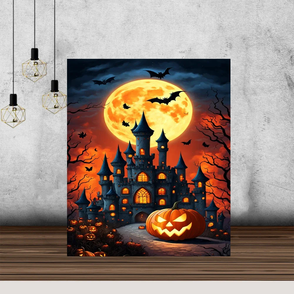 Хэллоуин Летучая Мышь Замок Алмазная Картина Полная Круглая Мозаика Вышивка