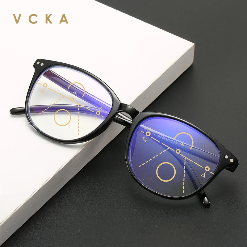 

VCKA Anti Blue Light Progressive Reading Glasses Multifocal Women Mens TR90 Presbyopic Eyeglasses +1.00 TO +4.00