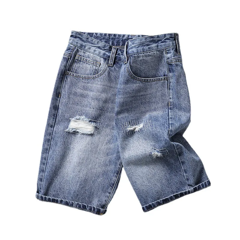 Men's Denim Pants Fashion Loose Wide Leg Jeans Casual Streetwear Printed Cross Trousers Pure Cotton Pants Baggy Men Jeans