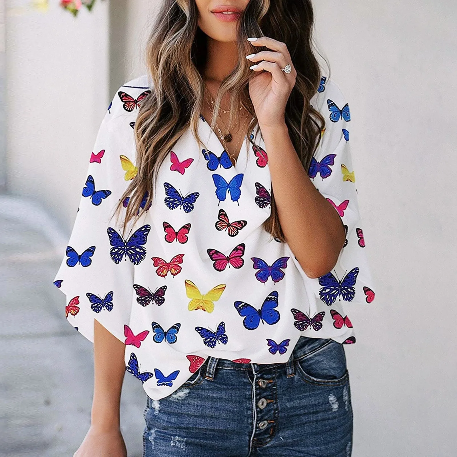 

Футболка женская с коротким рукавом, свободный крой, повседневный стильный топ с рукавом до локтя, Повседневная рубашка