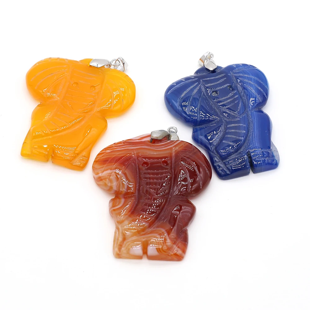 

Natural Stone Pendants Elephant Shape Healing Agate Crystal Stone Necklace Charms for Jewelry Making Women Gift Accessories