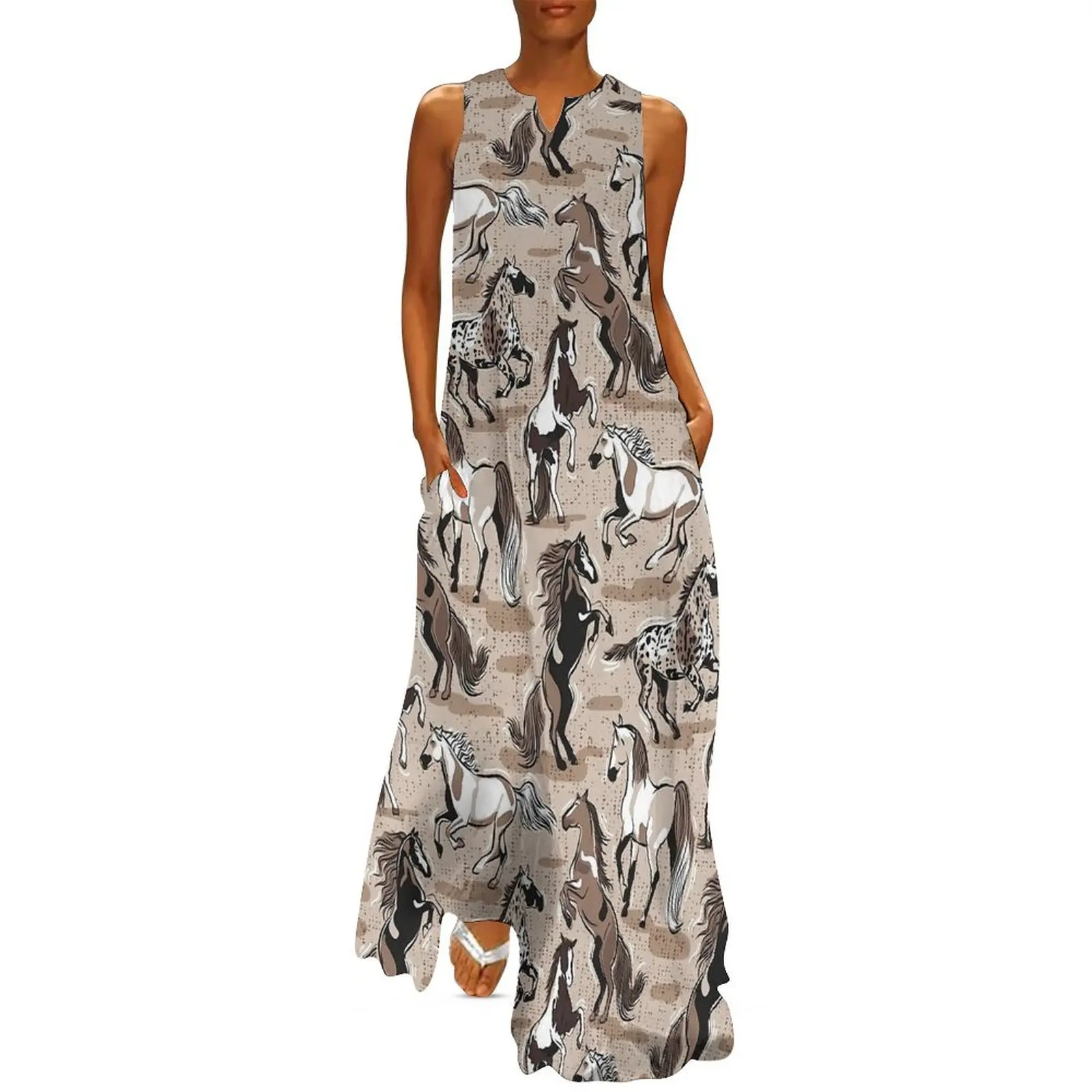 Платье с лошадью в стиле ретро сексуальное платье макси животным принтом